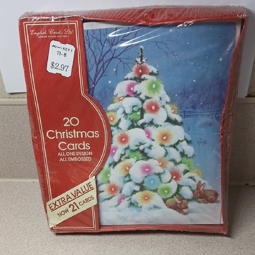 Vintage Christmas Cards with Colorful Tree Design